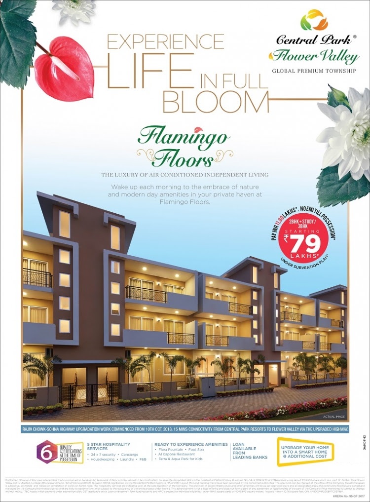 Enjoy the luxury of air conditioned independent living at Central Park 3 Flamingo Floors in Sohna